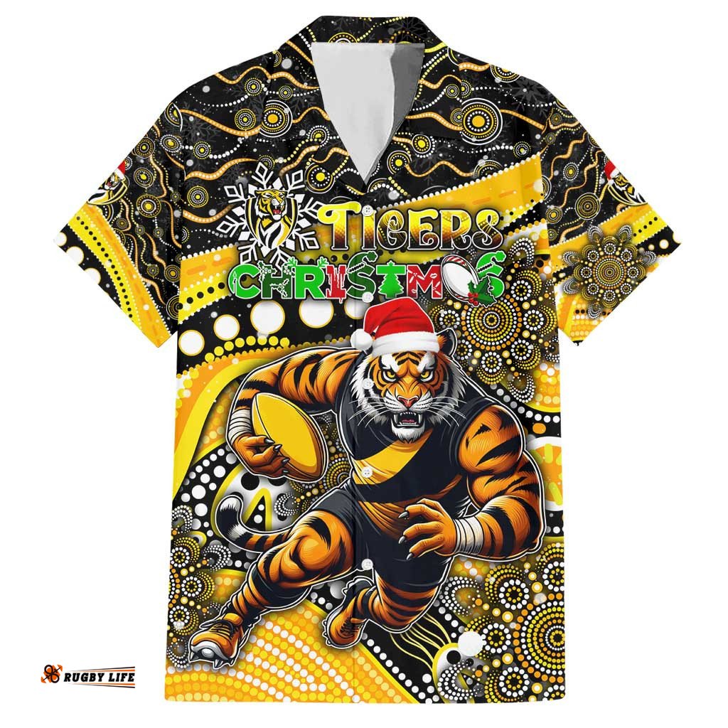 Merry Christmas AFL Richmond Tigers Hawaiian Shirt Aboriginal Santa Football Mascot