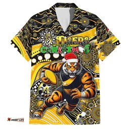 Merry Christmas AFL Richmond Tigers Hawaiian Shirt Aboriginal Santa Football Mascot