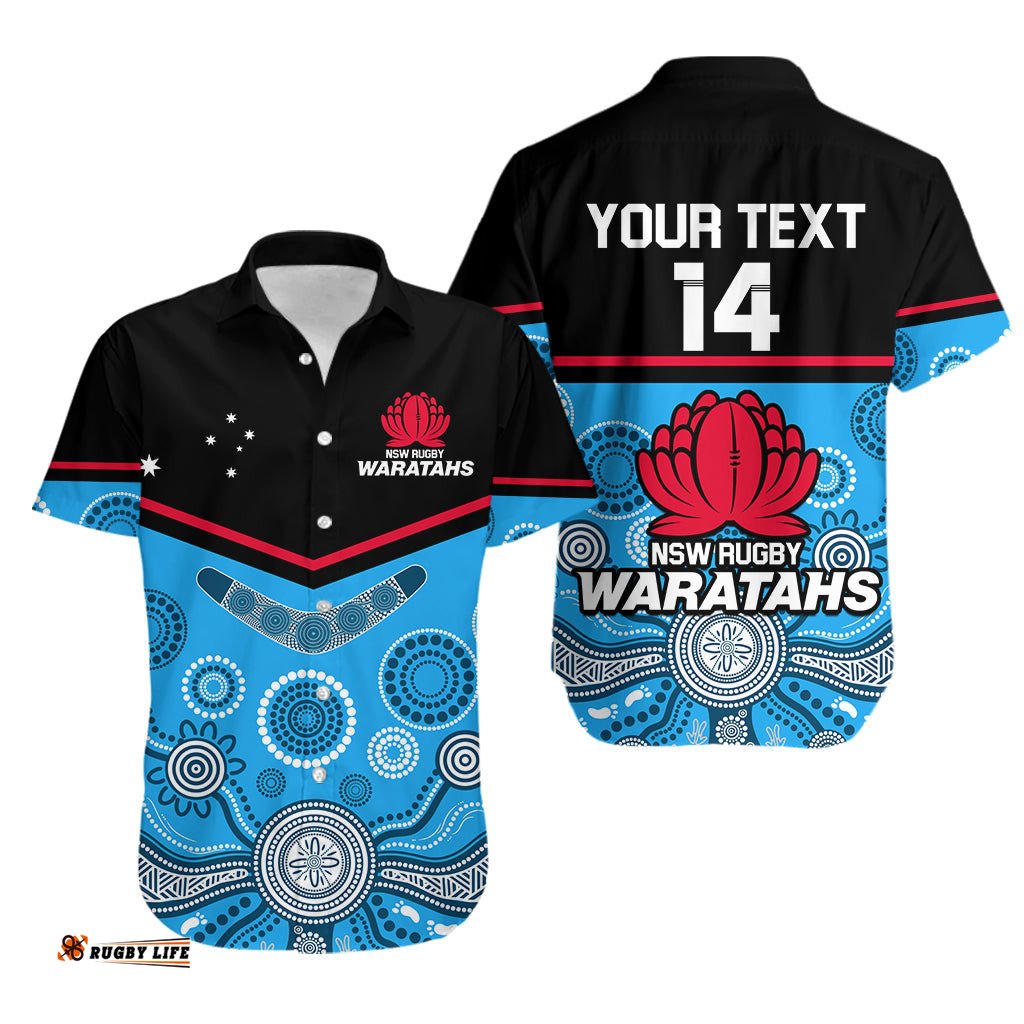 Custom Text And Number Waratahs Super Rugby Hawaiian Shirt NSW Tahs Indigenous Art
