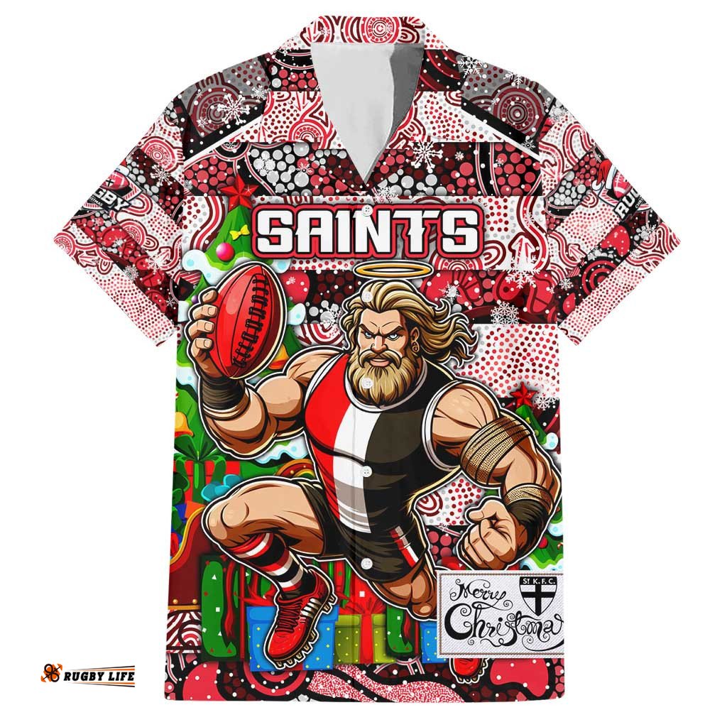Custom Saints Football Merry Christmas Hawaiian Shirt Indigenous Australian Art