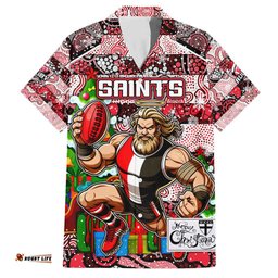 Custom Saints Football Merry Christmas Hawaiian Shirt Indigenous Australian Art