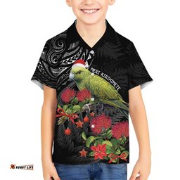 Meri Kirihimete Kakapo Hawaiian Shirt Black Silver Fern Christmas Vibe