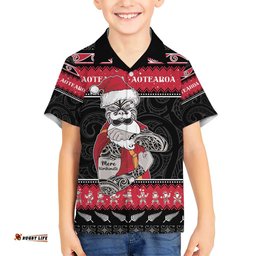 New Zealand Santa Tiki Christmas Hawaiian Shirt Meri Kirihimete