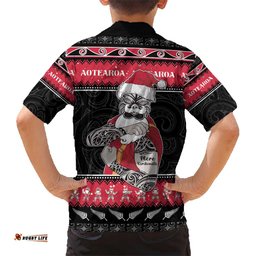 New Zealand Santa Tiki Christmas Hawaiian Shirt Meri Kirihimete