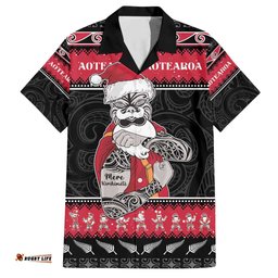 New Zealand Santa Tiki Christmas Hawaiian Shirt Meri Kirihimete