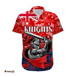 Custom Text And Number Knights Rugby ANZAC Hawaiian Shirt Lest We Forget