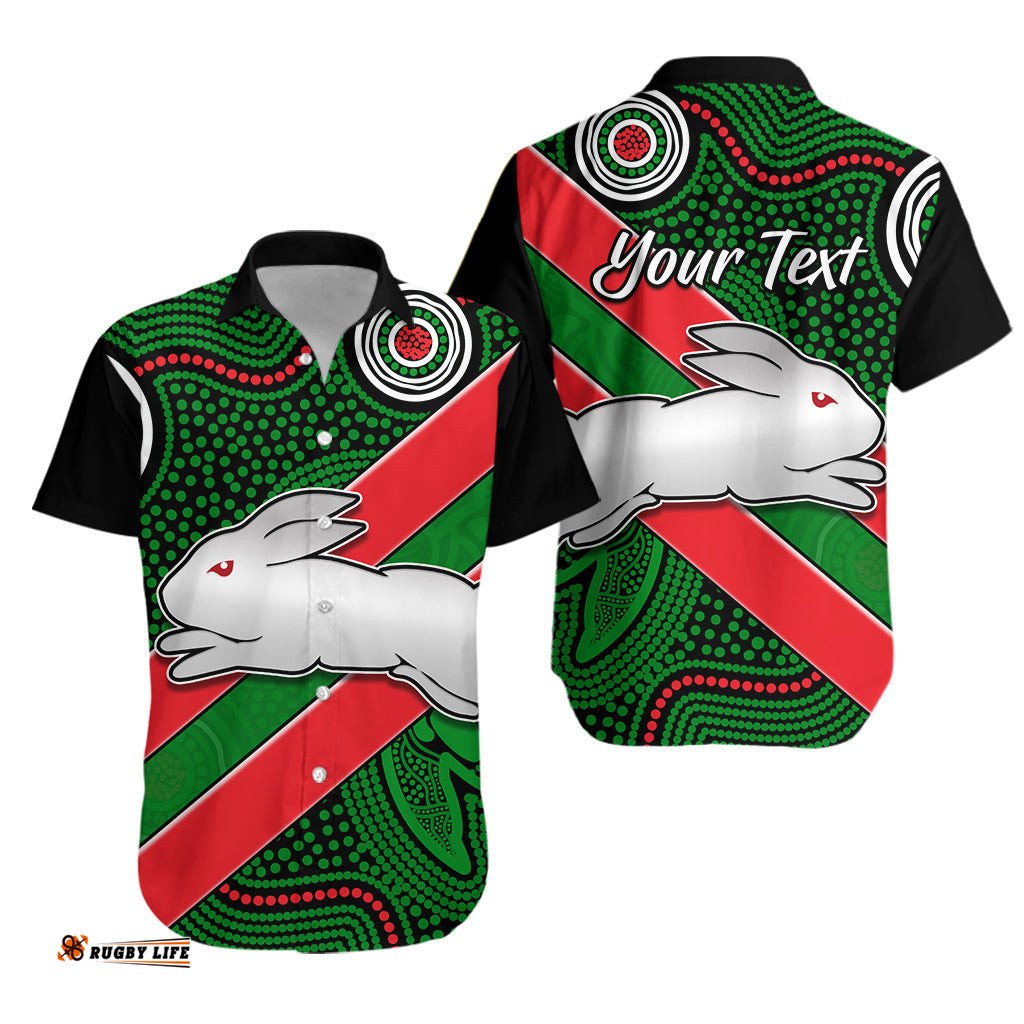 Custom Personalised Rabbitohs Indigenous Hawaiian Shirt Version 02 Brave