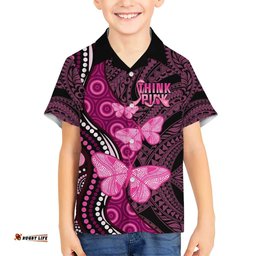 Think Pink Breast Cancer Awareness Hawaiian Shirt Butterfly Aboriginal Mix Polynesian Pattern