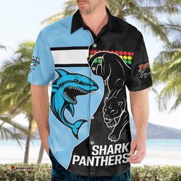 NRL PanthersShark Mascot Custom Hawaiian Shirt Cracked Metal Style