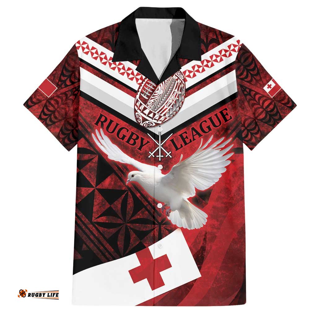Custom Tonga XIII Rugby Tribal Tattoo Hawaiian Shirt Mate Ma'a Tonga Kupesi Ngatu Grunge Style