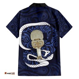 Blue New Zealand Eel Hawaiian Shirt Aotearoa Maori Tuna With Kotiate Weapon