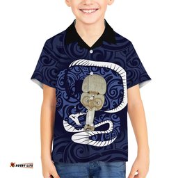 Blue New Zealand Eel Hawaiian Shirt Aotearoa Maori Tuna With Kotiate Weapon