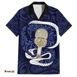 Blue New Zealand Eel Hawaiian Shirt Aotearoa Maori Tuna With Kotiate Weapon