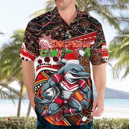 Merry Christmas Dolphins Hawaiian Shirt Aboriginal Santa Rugby Mascot Redcliffe