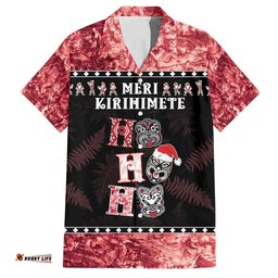 Personalised New Zealand Tiki Christmas Hawaiian Shirt Ho Ho Ho Paua Shell Glitter Red