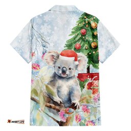 Australia Christmas Hawaiian Shirt Koala Santa With Eucalyptus Watercolor