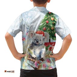Australia Christmas Hawaiian Shirt Koala Santa With Eucalyptus Watercolor
