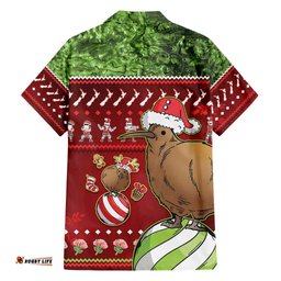 New Zealand Kiwi Christmas Hawaiian Shirt Paua Shell Glitter Green