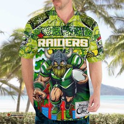 Custom Raiders Rugby Merry Christmas Hawaiian Shirt Indigenous Australian Art