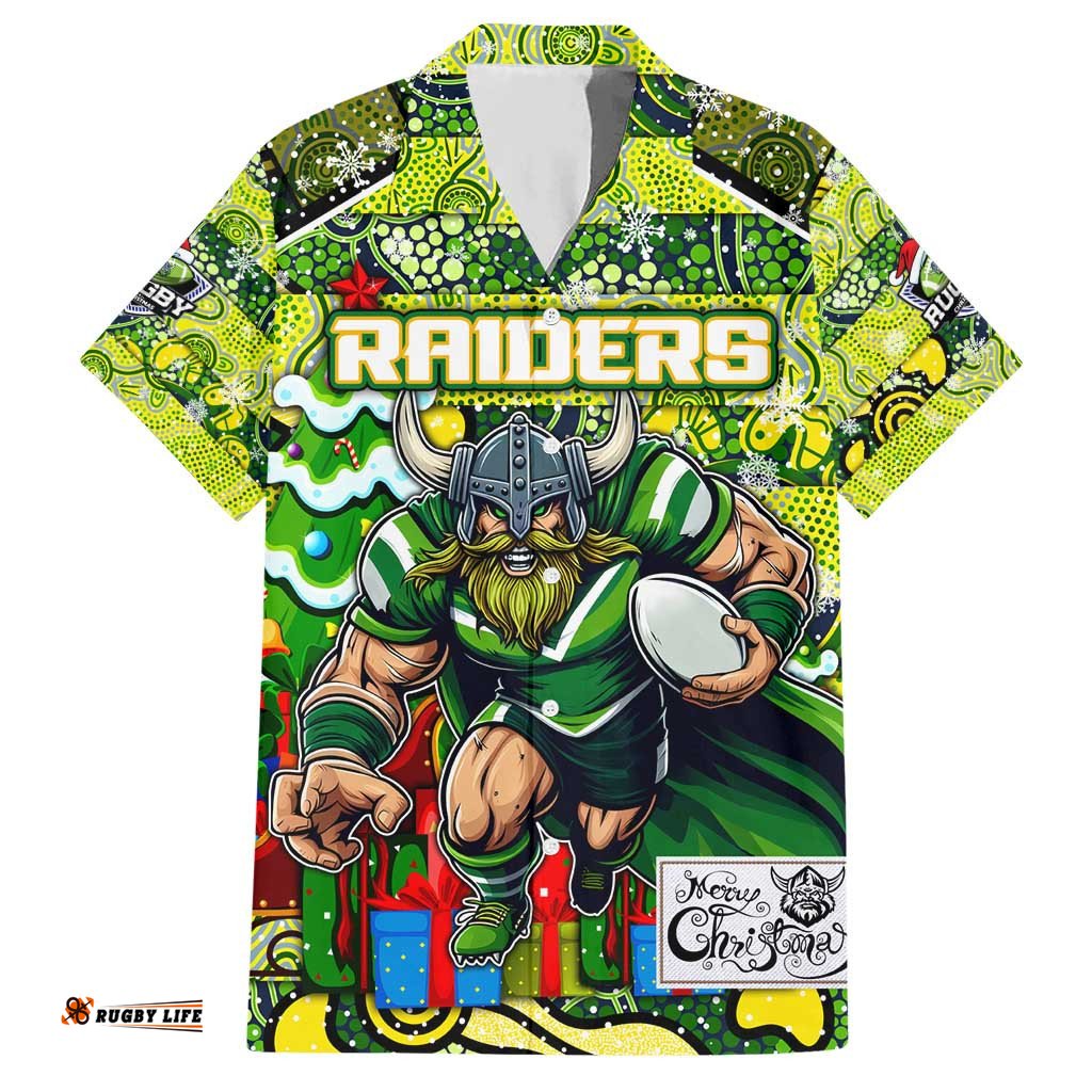 Custom Raiders Rugby Merry Christmas Hawaiian Shirt Indigenous Australian Art