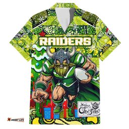 Custom Raiders Rugby Merry Christmas Hawaiian Shirt Indigenous Australian Art