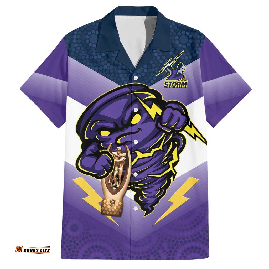 Personalised Storm Rugby 2024 Hawaiian Shirt Mascot With Trophy Go Champions Aboriginal Art