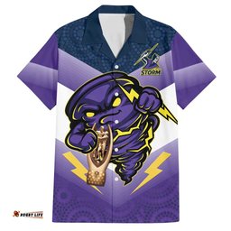 Personalised Storm Rugby 2024 Hawaiian Shirt Mascot With Trophy Go Champions Aboriginal Art