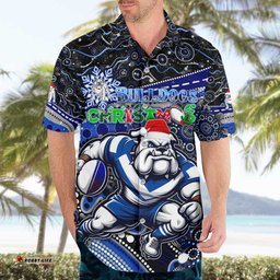Merry Christmas Bulldogs Hawaiian Shirt Aboriginal Santa Rugby Mascot Canterbury Bankstown