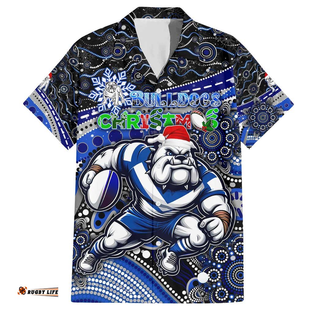 Merry Christmas Bulldogs Hawaiian Shirt Aboriginal Santa Rugby Mascot Canterbury Bankstown