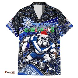 Merry Christmas Bulldogs Hawaiian Shirt Aboriginal Santa Rugby Mascot Canterbury Bankstown