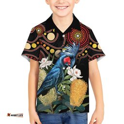 Australia Palm Cockatoo Hawaiian Shirt Aussie Banksia Aboriginal Pattern