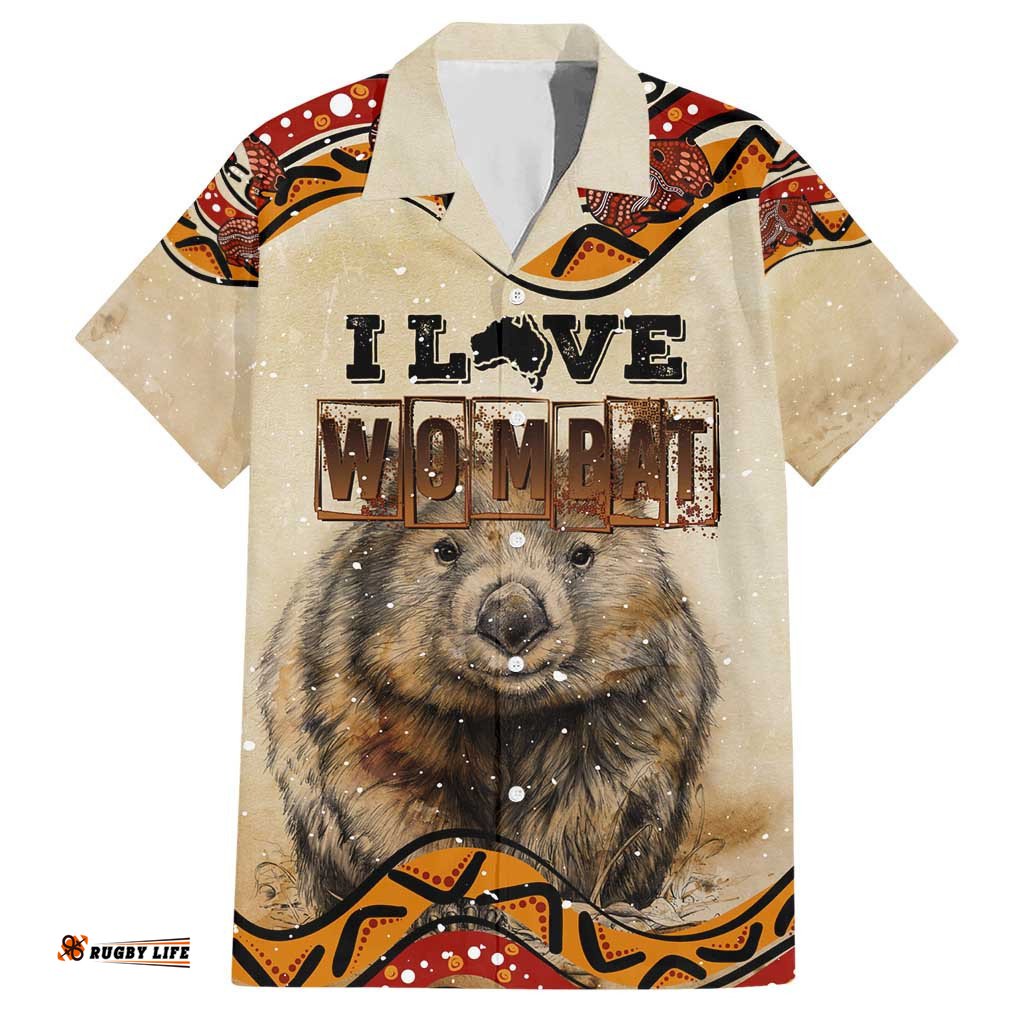 I Love Wombat Hawaiian Shirt Australian Aboriginal Art