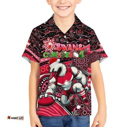 Merry Christmas AFL Swans Hawaiian Shirt Aboriginal Santa Football Mascot