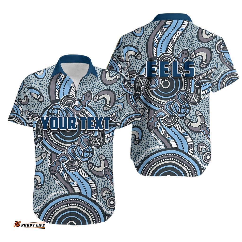 Custom Personalised Parramatta Eels Hawaiian Shirt Aboriginal Style Blue