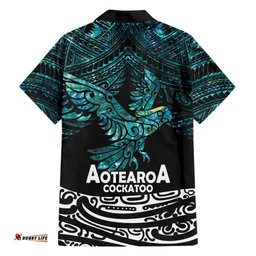 New Zealand Sulphurcrested Cockatoo Hawaiian Shirt Aotearoa Maori Mix Paua Shell