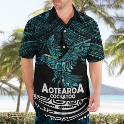 New Zealand Sulphurcrested Cockatoo Hawaiian Shirt Aotearoa Maori Mix Paua Shell