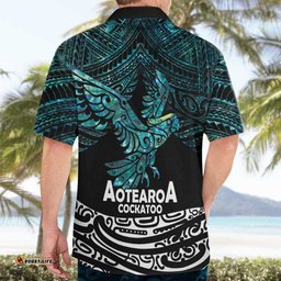 New Zealand Sulphurcrested Cockatoo Hawaiian Shirt Aotearoa Maori Mix Paua Shell