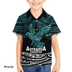 New Zealand Sulphurcrested Cockatoo Hawaiian Shirt Aotearoa Maori Mix Paua Shell