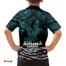 New Zealand Sulphurcrested Cockatoo Hawaiian Shirt Aotearoa Maori Mix Paua Shell