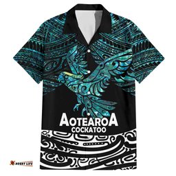 New Zealand Sulphurcrested Cockatoo Hawaiian Shirt Aotearoa Maori Mix Paua Shell