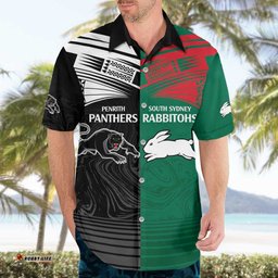 Custom RabbitohsPanthers Hawaiian Shirt NRL Tribal Half Style
