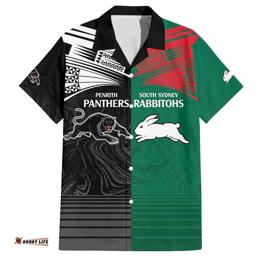 Custom RabbitohsPanthers Hawaiian Shirt NRL Tribal Half Style