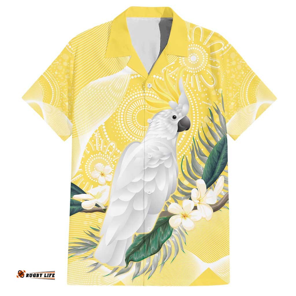 Australia Cacatua Galerita Hawaiian Shirt SulphurCrested Cockatoo Aboriginal Art