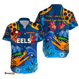Parramatta Hawaiian Shirt Eels Indigenous NAIDOC Heal Country! Heal Our Nation Blue