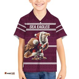 NRL Manly Warringah Christmas Personalised Hawaiian Shirt with Sea Eagles Mascot