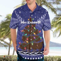Kiwi New Zealand Christmas Hawaiian Shirt Meri Kirihimete Silver Fern Blue Color