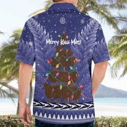 Kiwi New Zealand Christmas Hawaiian Shirt Meri Kirihimete Silver Fern Blue Color
