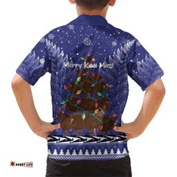 Kiwi New Zealand Christmas Hawaiian Shirt Meri Kirihimete Silver Fern Blue Color