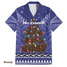 Kiwi New Zealand Christmas Hawaiian Shirt Meri Kirihimete Silver Fern Blue Color