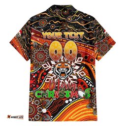 Merry Christmas Wests Tigers Hawaiian Shirt Aboriginal Santa Rugby Mascot The Tigers